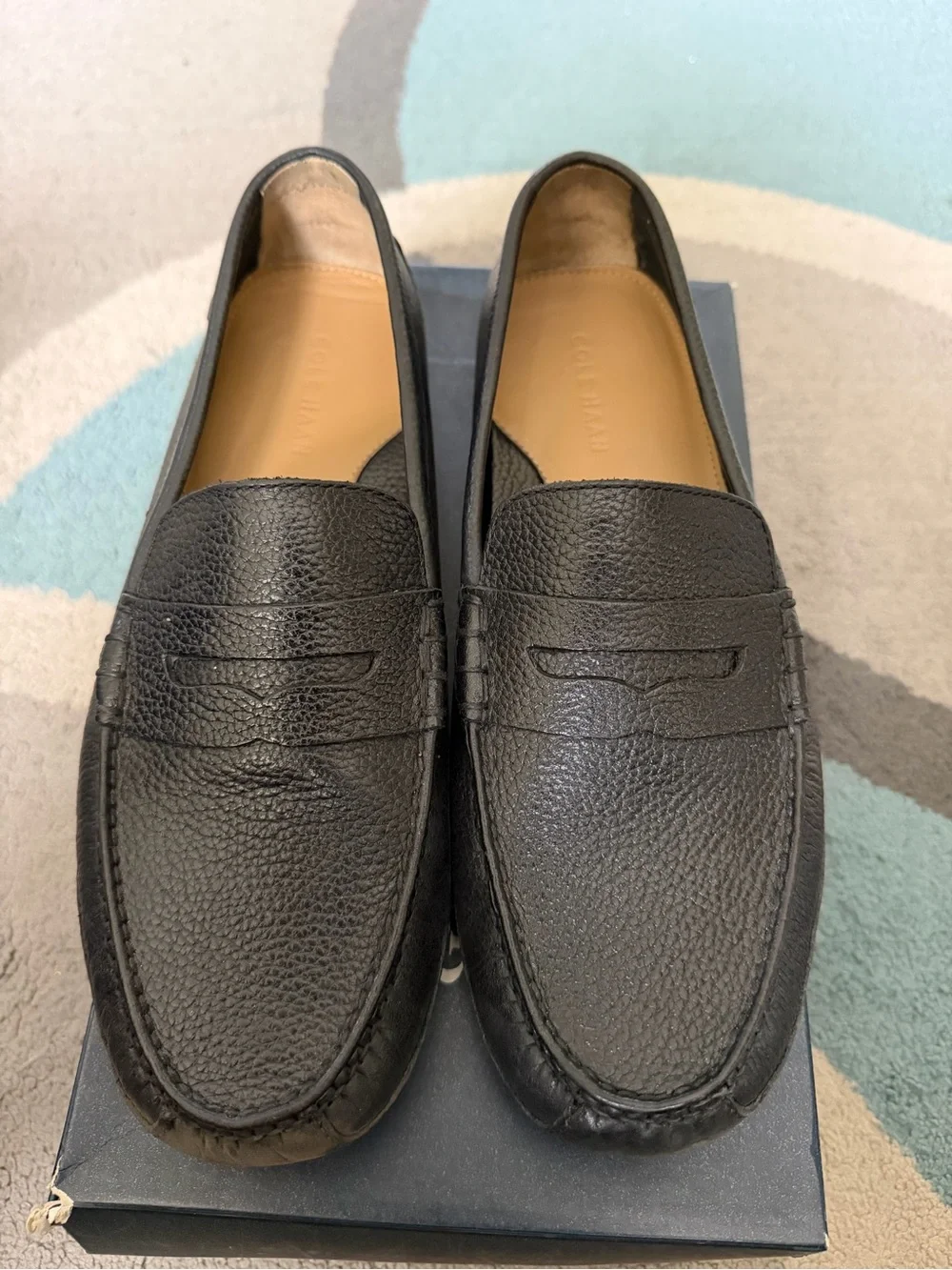 Cole Haan Black Pebbled Leather Slip-On Penny Loafers